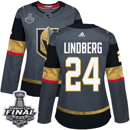Adidas Golden Knights #24 Oscar Lindberg Grey Home Authentic 2018 Stanley Cup Final Women's Stitched NHL Jersey - Click Image to Close